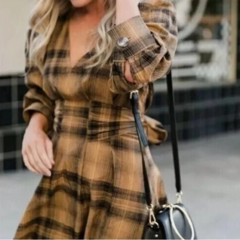 Free People English Rose Plaid Linen Blend Mini Dress Women's Size 0/UK4